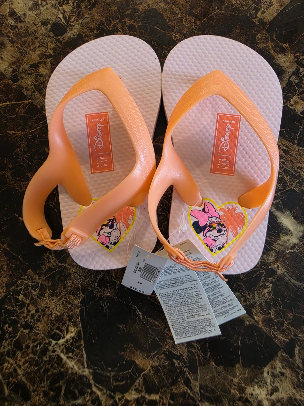 🔥 NWT Disney Minnie Mouse Pink & Orange Flip Flops (Size: 5/6)